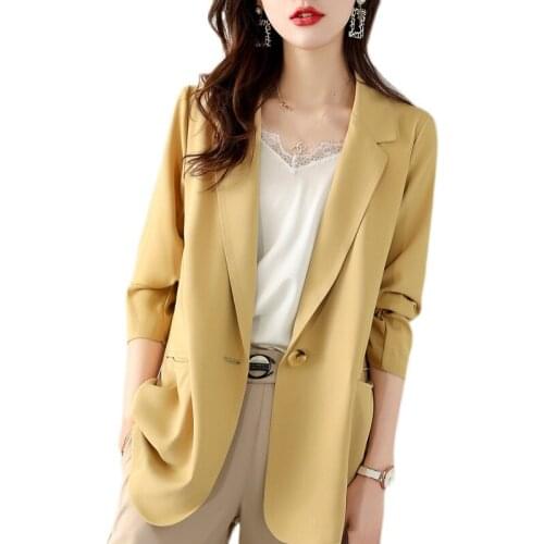 Spring Autumn Solid Color Elegant Women Blazer Jacket Korean Style Loose Long Sleeve Sun Proctecting Basic Chiffon Cardigan