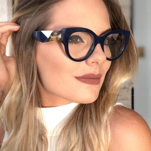 2018 Women Cat Eye Glasses Fashion Colorful Frame Sexy Ladies Vintage Blue Cateye Shaped UV400 Clear Lense