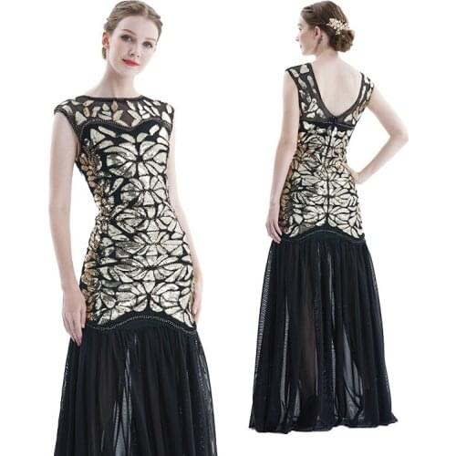 1920s Beaded Sequins Gatsby Flapper Dresses Long Vintage Women Dresses Sparkling See-Through Sexy Chic New Club Dresses