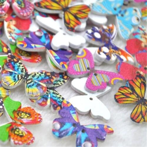 10/50/100Pcs Wooden Sewing Buttons Scrapbooking Colorful Butterfly Mixed Random Two Holes Pattern 28x21mm DIY for Child WB175
