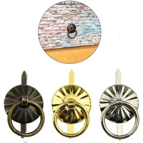 10Pcs Bronze Knobs Small Ring Pulls Antique Handle Jewelry Drawer Pull Ring Brad Fasteners DIY Decoration For Cabinet Box Chest