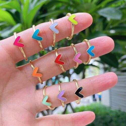 10Pcs Summer Jewelry Brass Gold Plated Women Colorful Enamel Open Ring Simple Fashion Heart Rings For Lady Girl