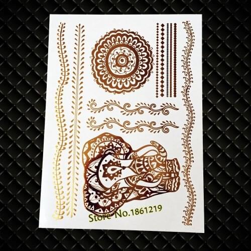 25 Styles Gold Metallic Elephant Temporary Tattoo Flash Mandala Flower Bracelet Tatoo Body Art Fake Waterproof Tattoo Stickers