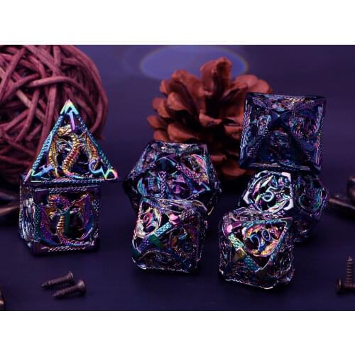 7 Pcs Colorful Metal Dnd Dice Hollow Dungeon and Dragon Dice Set Of Tabletop Polyhedral Dice D20 Rpg Board Game D&d Dice