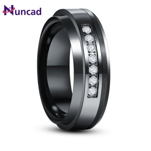8mm Inlaid Zircon Lassa Middle Polished Black Tungsten Carbide Ring Mens Fashion Wedding Jewelry Best Gift