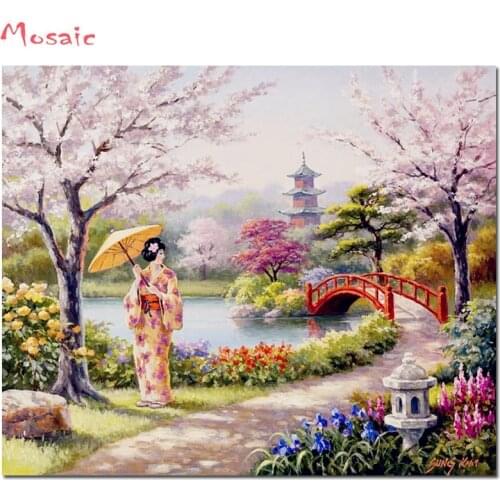 Diamond Embroidery spring scenery DIY Diamond Mosaic Full Square/round Diamond Painting Japanese Girl Home Picture Of Rhinestone