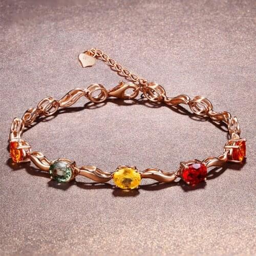 Crystal Rose Gold-Plated Bracelet Colorful Glass Stone Lucky Wrist Chain Adjustable Hand Jewelry Gift for Women Girls LXH