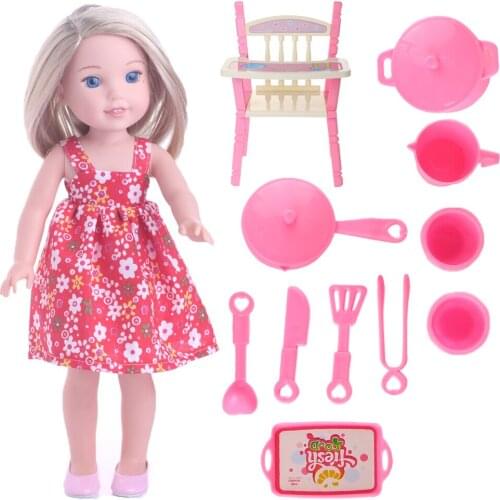 Children eat sit stool High stool+The whole set of utensils for 14.5 inch Wellie Wisher doll,Doll accessories