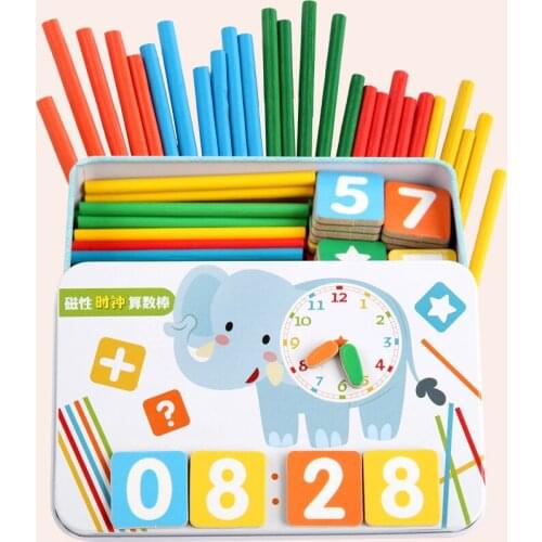 Childrens Education Wooden Counting Sticks Magnetic Mathematics Teaching Aid Count Toys Kids Baby Math Toys Learning Box Gift