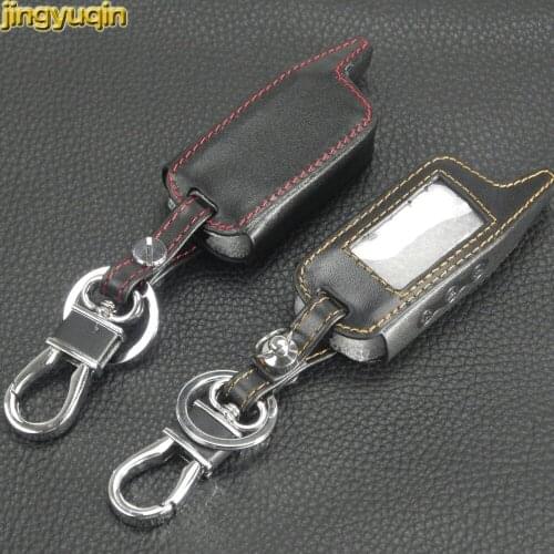 Jingyuqin for Startline A9 A8 A6 LCD Key Holder 3 Buttons Russian Two Way System Alarm Leather Key Cover Case Car-styling