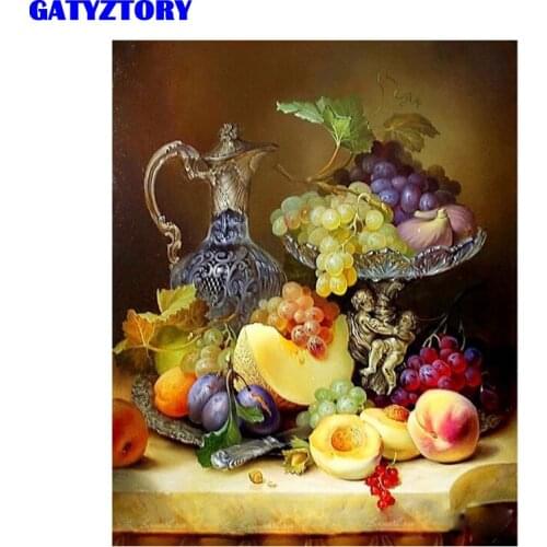 GATYZTORY Frame Fruits Diy Oil Painting By Numbers Vintage Acrylic Paint On Canvas Handpainted Unique Gift For Home Decoration