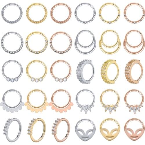 AOEDEJ Stainless Steel Clicker Segment 16G Nose Rings Hinged Crystal Ear Nose Septum Piercing Women Men Body Jewelry