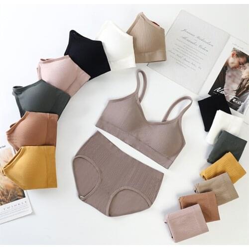 ATHVOTAR Seamless Underwear Set Women Solid Bra Set Soft Comfortable Padded Bra &briefs Set Ladies Underwear Suit