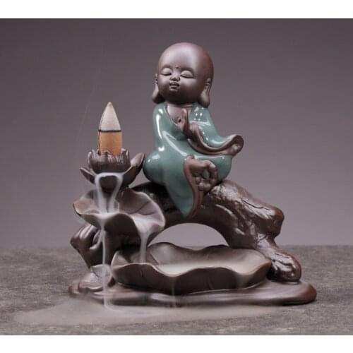 Creative little monk buddhistbackflow incense burner purple sand incense burner incense ceramic home decorationincense holder