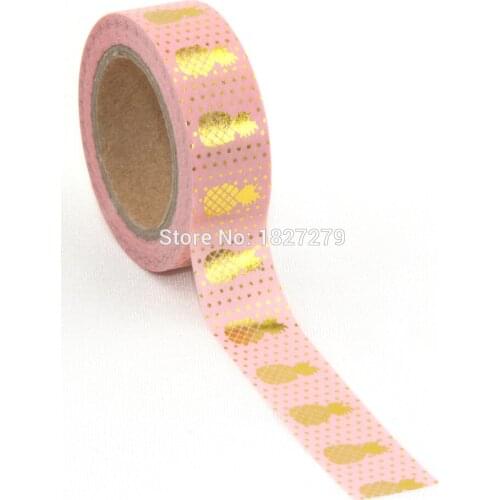 New 1X 15mm DIY golden foil washi paper tape Pink background golden pineapple washi tape/15mm*10m
