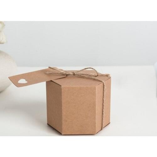Simple European 50PCS Hexagon Shape Kraft paper Box Party Gift Wood Boxes Wedding Candy Holder Candy box Display Decor