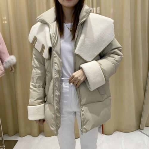 Mozuleva Winter 2020 Down Jacket Womens Middle and Long Style Thickened Loose Thin Lamb Hair Splicing Womens Coat Fashion