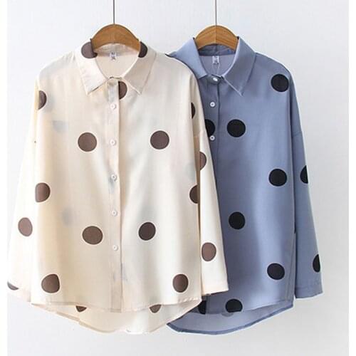 Fashion Chiffon Polka Dot Shirts Women Formal Work Ladies Blouses Long Sleeve Turn-down Collar Shirt Tops Women Clothes
