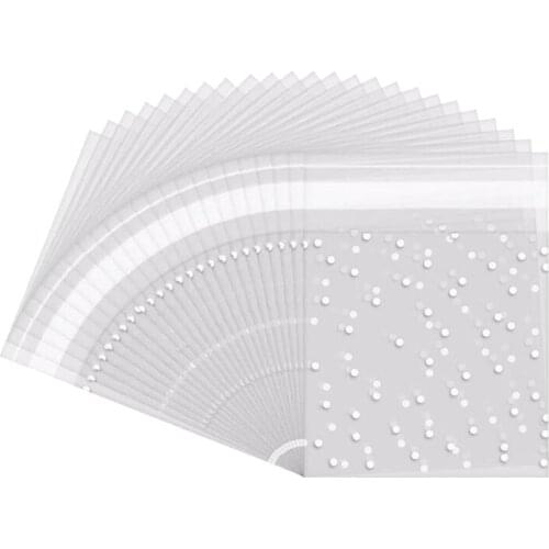 200 Pcs Self Adhesive Candy Bag Cookie Bags Self-Adhesive Sealing Polka Dot Clear Bags Plastic Party Bag for Cookie Promotion