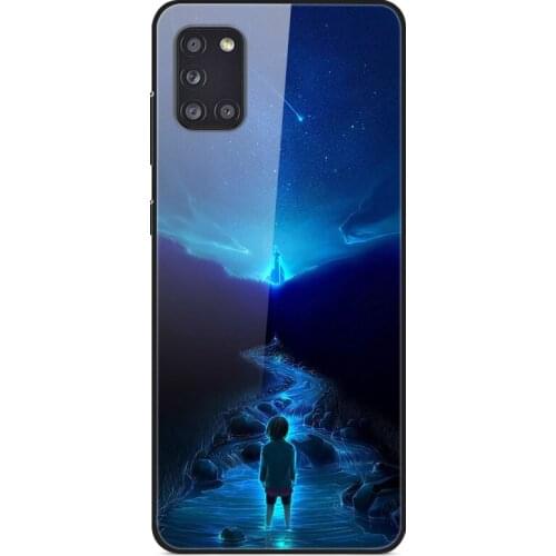 Glass Case For Samsung Galaxy A31 Phone Case Phone Cover Back Bumper Star Sky Pattern