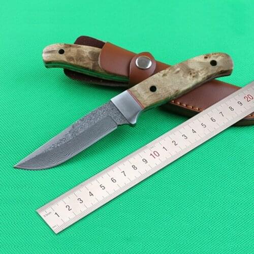 Fixed Blade Tactical Knife Free shipping Handmade Damascus steel Hunting Knife Camping Survival Knife wood handle