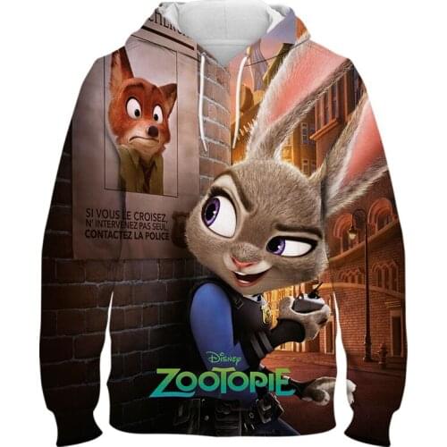 Disney cute Zootopia Zootropolis Judy and Nick Hoodies cartoon 3D print Men womens casual streetwear loose Boy Girl Kids Hoody