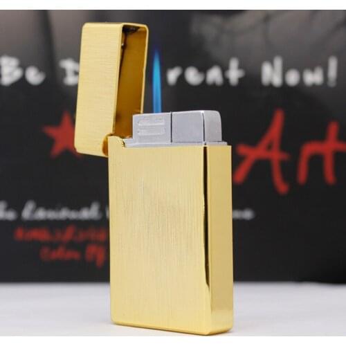 Windproof brushed metal butane Inflatable cigarette lighter Press the ignition Jet torch flame smoking igniter men gift(no gas)