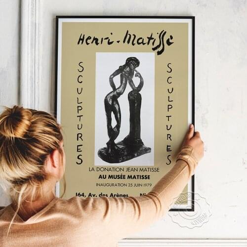 Henri Matisse Vintage Museum Exhibition Poster, Au Musee Matisse Classic La Serpentine Sculptures Black And White Prints Poster