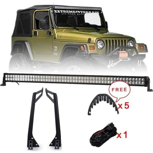 Offroad 288W 50 Inch LED Light Bar Combo Beam + Windshield Mounting Brackets Kit + Wire Harness for Jeep Wrangler YJ 1987-1995