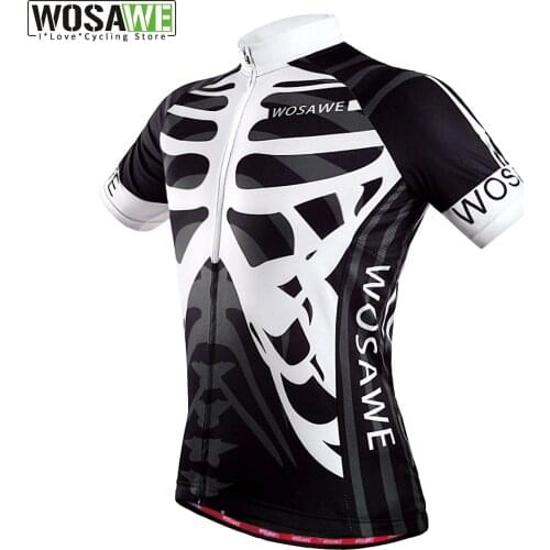 WOSAWE Men Skeleton Bone Cycling Jersey Mountain Road Bike Bicycle Sportswear Ciclismo Short Sleeve Cycle Wear Clothing