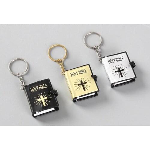 Fun English Book Keychain Black White And Gold Cool Bible Decoration Pendant Readable Holy Bible Handicraft Gift