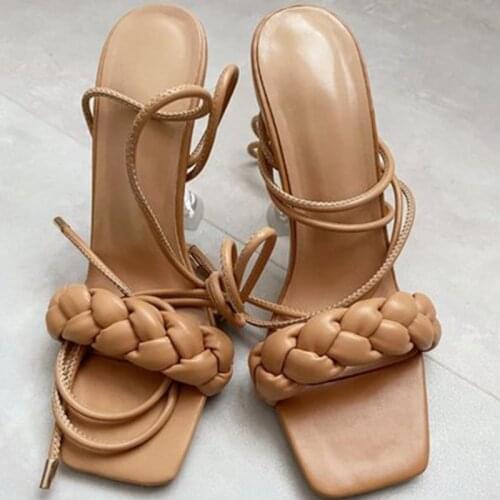 2021 New Summer Fashion Design Weave Women Sandals Transparent Strange High heels Ladies Sandals Open Toe Shoes