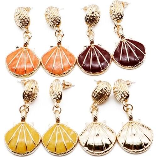 Red Yellow Orange Metal Enamel Earrings For Women Girls Metal Lines Jewelry
