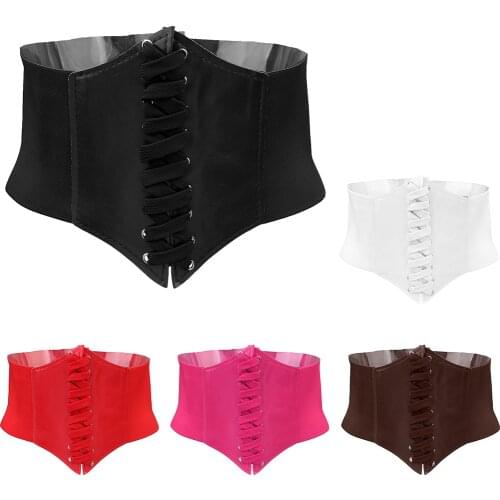 Women PU Leather Lace-up Corset Elastic Cinch Belt Faux Leather Underbust Waist Belts