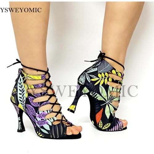 2021 Spring Summer Women Colorful Latin Dance Shoes Soft Insole Fabric Salsa Bachata Rumba Latin Dance Shoes 9cm For Ladies