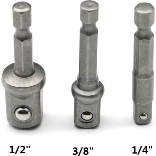 3Pcs/set Chrome Vanadium Steel Socket Adapter Hex Shank to 1/4" 3/8" 1/2" Extension Drill Bits Bar Hex Bit Set Screwdriver Tools