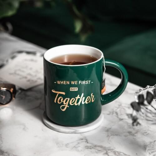 420ml Water Mug Green Ceramic Cup with Handle Golden Words Design Coffee Mug Milk Cup Breakfast Cup Drinkware Best Gift