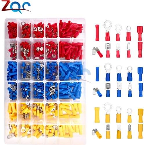 500pcs Assorted Insulated Electrical Wire Terminals Crimp Connector Spade Butt Ring Fork Set Terminals Clamp Blade Sockets W BOX