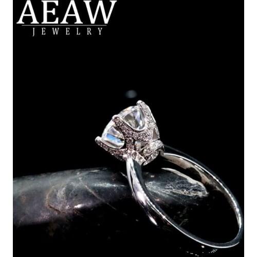 AEAW 18k Solid White Gold 3.0ct Round cut moissanite Diamonds Engagement Women Trendy Fine Jewelry Ring