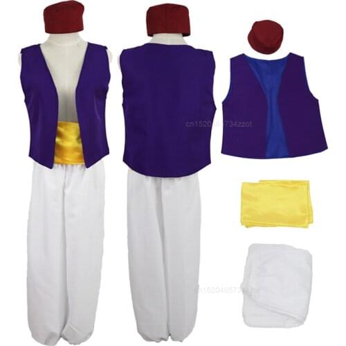 Aladdin and the Magic Lamp Aladdin Prince Adult Man Cloth Cosplay Costume 4PCS Hat+Vest+Best+Pants and Princess Jasmine Dress