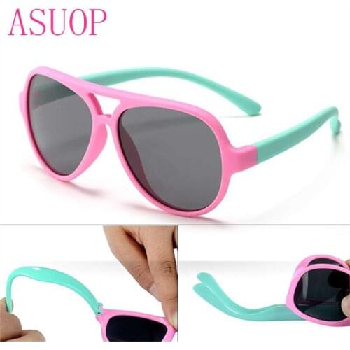 ASUOP 2019 newTR90 fashion boys and girls polarized sunglasses soft silicone sunglasses retro brand design UV400 pilot glasses