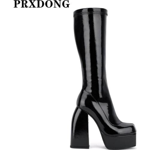 Brand Designer Autumn Winter Boots Elastic Microfiber Leather Shoes Woman Knee High Boots Black Brown Thick Platform Long Boots