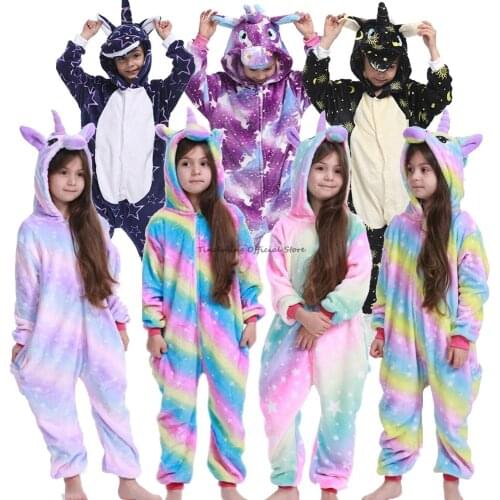 Children Kigurumi Onesie Kids Unicorn Pajamas Dinosaur Stitch Panda Animal Sleepwear For Boys Girls Flannel Funny Pijama