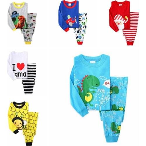 Children Casual Pajamas Boys Girls Cartoon Sleepwear Suit Sets Kids Long-Sleeved+Pant 2-Piece Cotton Nightwear Sets AM005