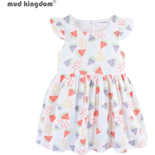 Mudkingdom Flutter Sleeve Girl Dress With Woven Lining Floral Little Girls Dresses Watermelon Print Dress Kids Toddler Clothes