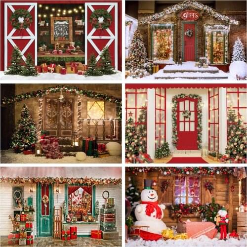 Laeacco Japanese Sliding Door Christmas Tree Gift Baby Birthday Backdrop Photographic Photo Background For Photo Studio