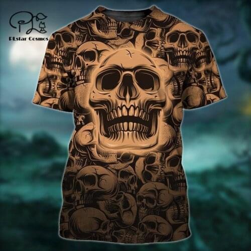 PLstar Cosmos 3D Printed Newest Funny Skull Gothic Art Summer Unique Man/Woman Harajuku Streetwear T-Shirt Short Sleeve 1