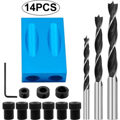 Woodworking Tools Pocket Oblique Hole Screw Jig Locator Drill Bits 15 Degree Angle Drill Guide Set Hole Puncher Carpentry Tools