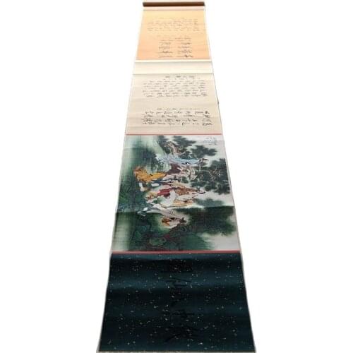 China Old Picture Paper Zhang Daqians Calligraphy And Figure Painting Long Scroll Painting
