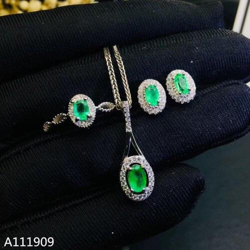 KJJEAXCMY boutique jewelry 925 sterling silver inlaid Natural Emerald Necklace Ring Earring Suit Support Detection popular